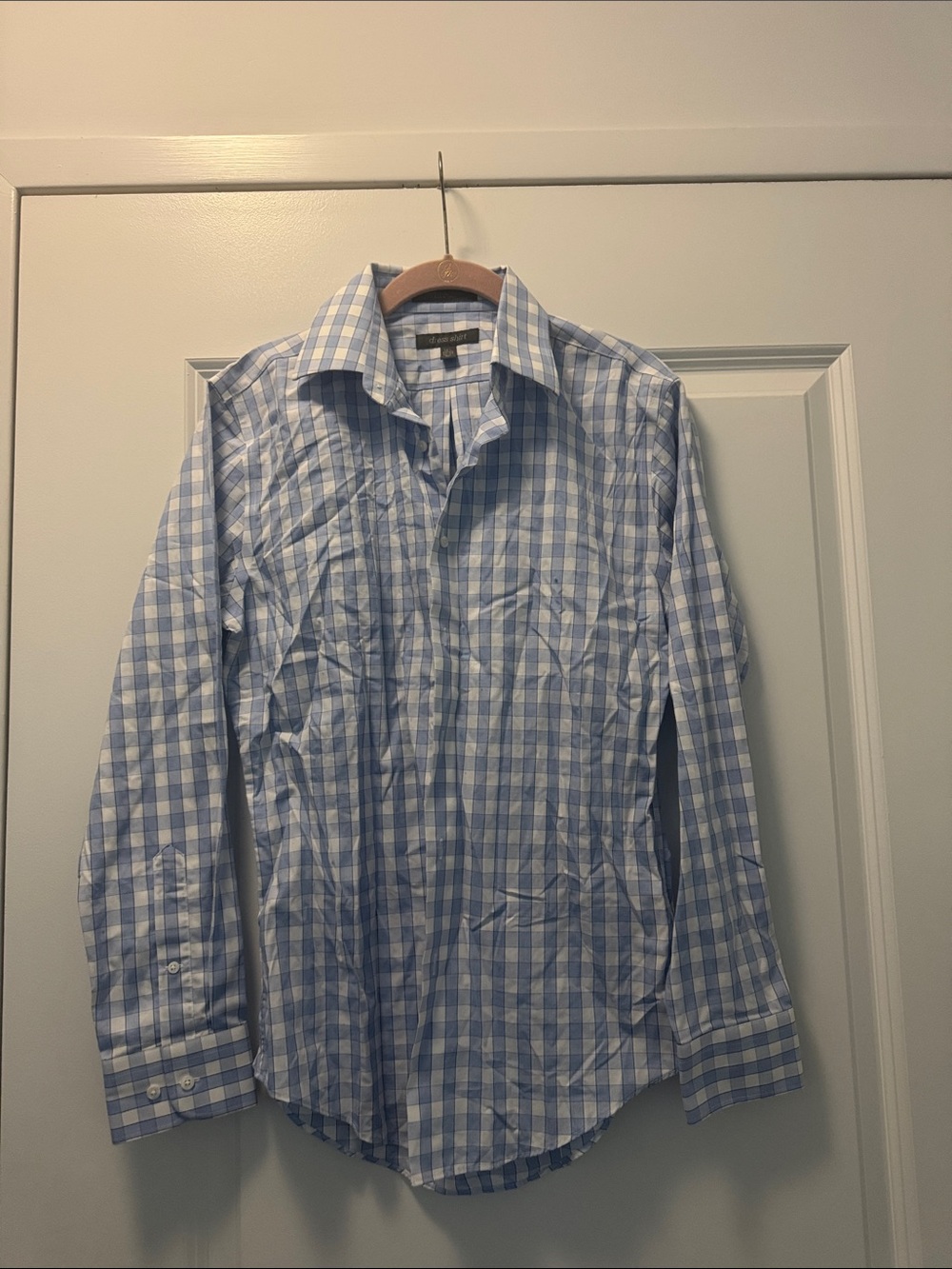 Men's Light Blue Gingham Dress Shirt - Tailored Spread Collar
